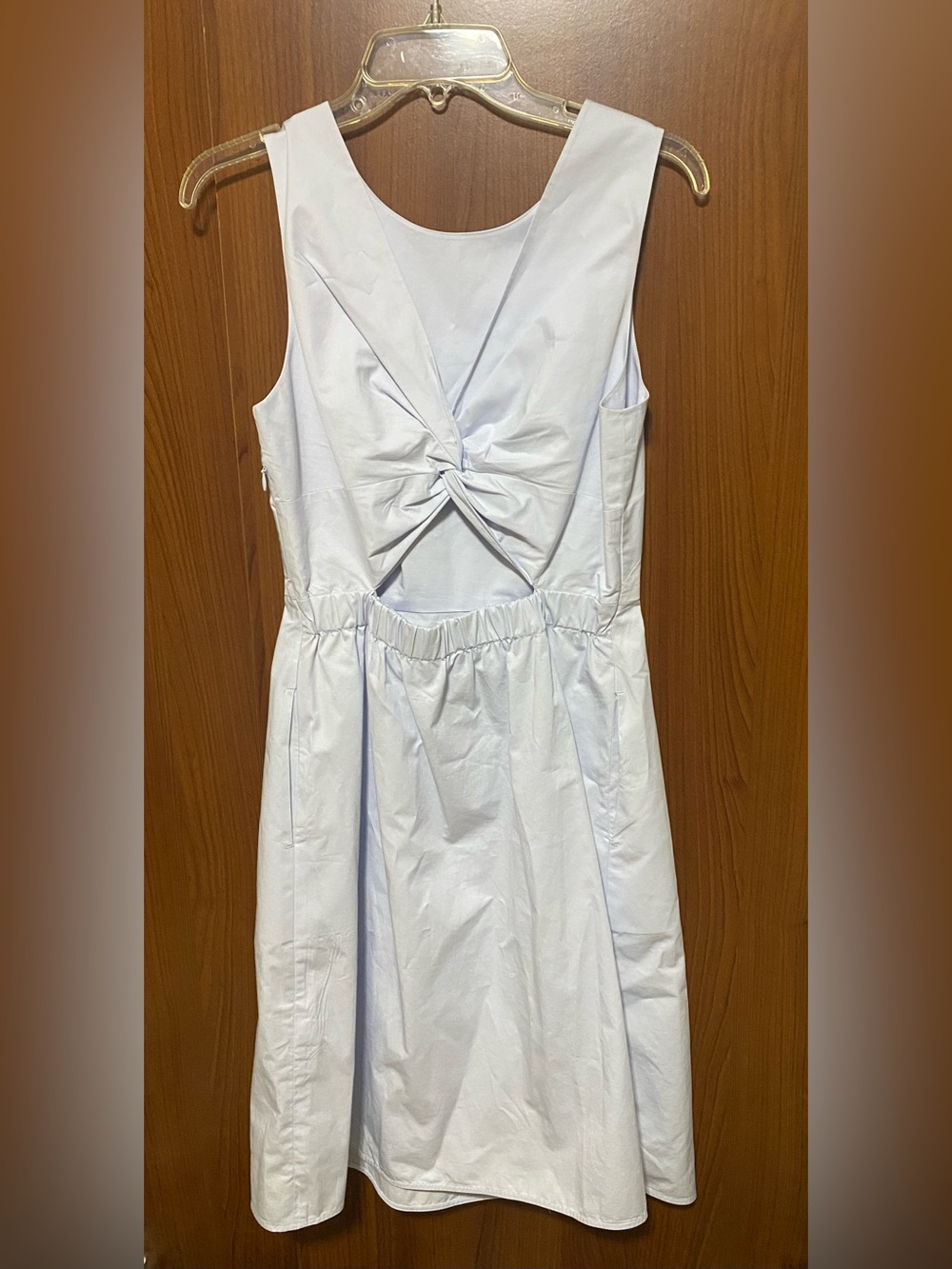Everlane cotton poplin sleeveless light blue back cutout summer midi dress  S - Picture 4 of 8
